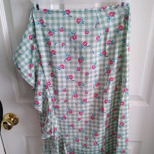 Shein Gingham & Floral Print Ruffle Trim Asymmetrical Midi Skirt